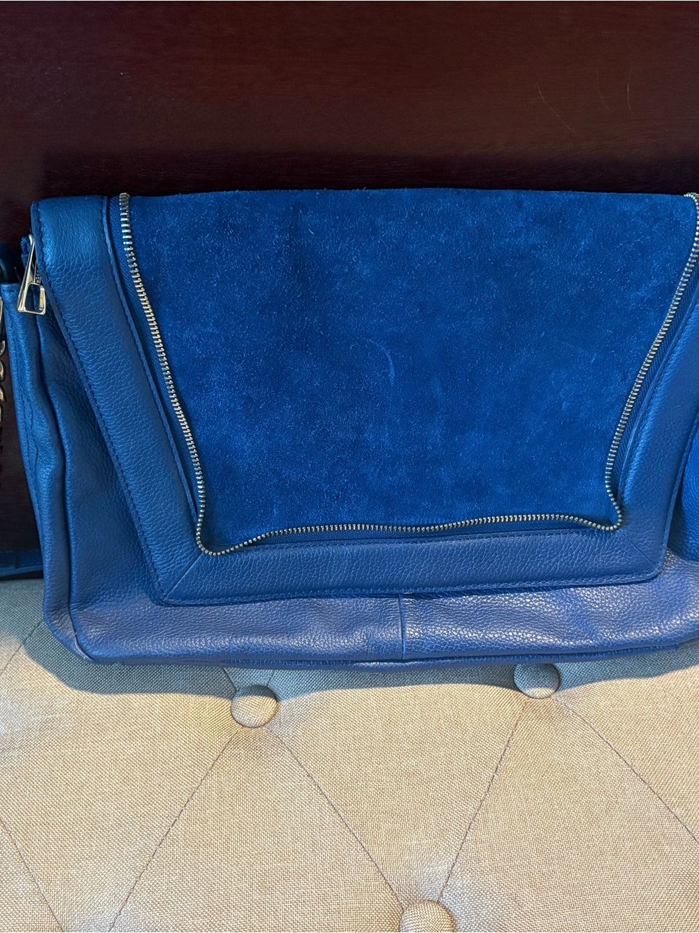 Urban Expressions Royal Blue Leather & Suede Foldover Messanger Bag